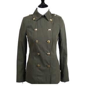 Rachel Roy Ladies Double Breasted Military Peacoat in Army Green w/ Gold Details